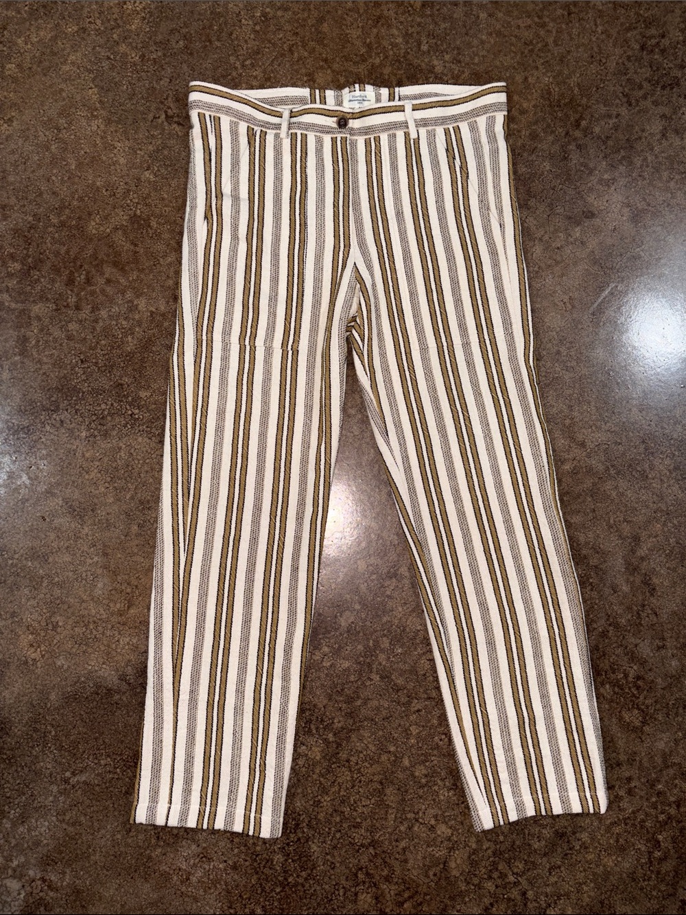 Hartford Striped Linen-Blend Trousers in White & Brown